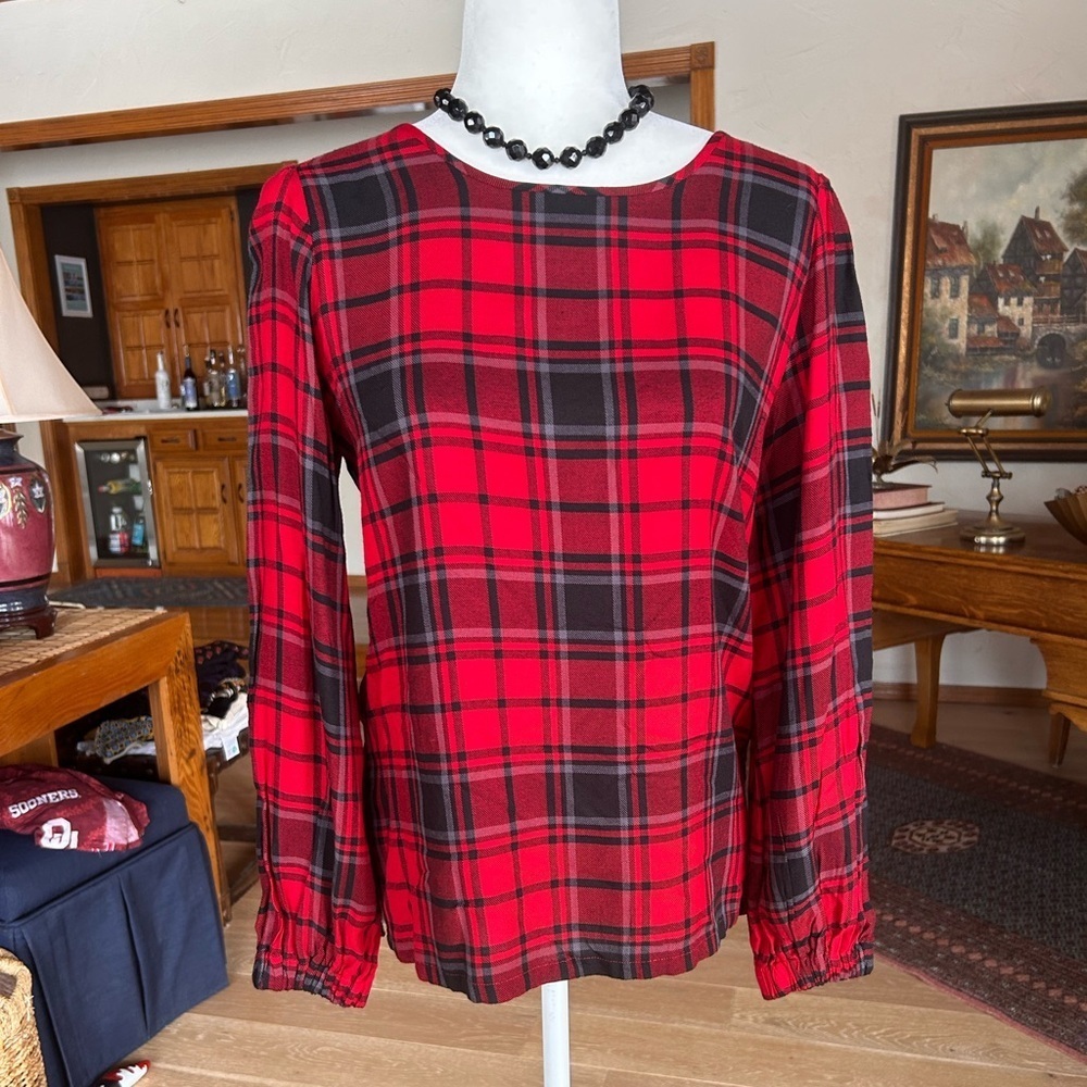 NWOT Loft Red Plaid Women's Top Side Small